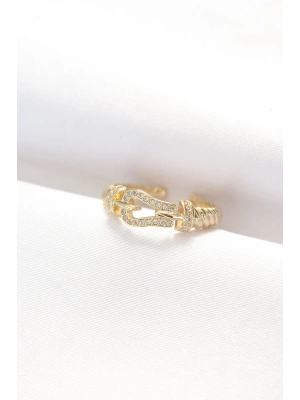 Kemer Tokası Tasarımlı Gold Renk Zirkon Taşlı Ayarlanabilir Yüzük