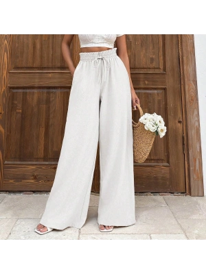 Keten bağcıklı beyaz pantolon