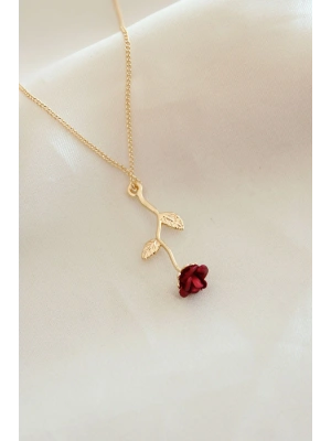 Kırmızı Gül Figürlü Kolye