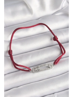 Kırmızı İpli Asansörlü Zirkon Taşlı Gümüş Messika Model Kadın Bileklik