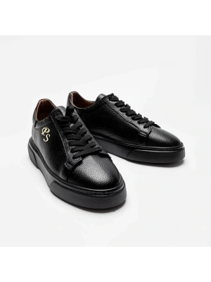 Kişiselleştirilebilir Kalın Ortopedik Tabanlı %100 Deri Sneaker Spor Ayakkabı - Siyah