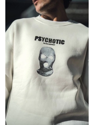 Kışlık Bisiklet Yaka Baskılı SweatShirt - Beyaz