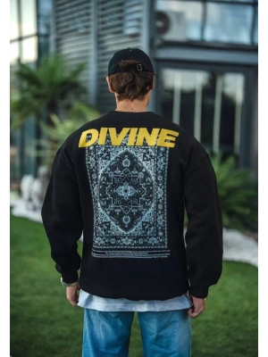 Kışlık Bisiklet Yaka Baskılı SweatShirt - Siyah