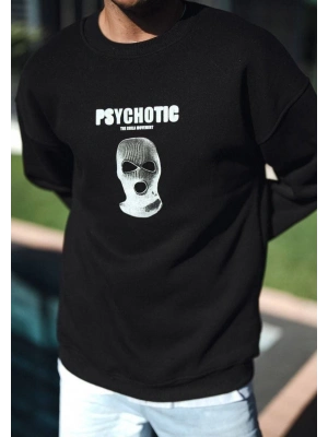 Kışlık Bisiklet Yaka Baskılı SweatShirt - Siyah