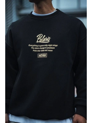 Kışlık Bisiklet Yaka Ön Ve Arka Baskılı SweatShirt - Siyah