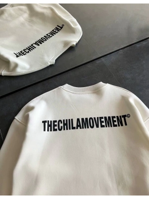 Kışlık Bisiklet Yaka Oversize Baskılı SweatShirt - Beyaz