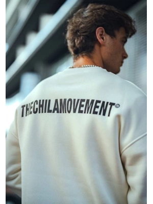 Kışlık Bisiklet Yaka Oversize Baskılı SweatShirt - Beyaz