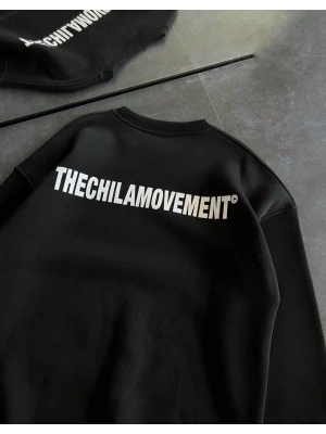 Kışlık Bisiklet Yaka Oversize Baskılı SweatShirt - Siyah