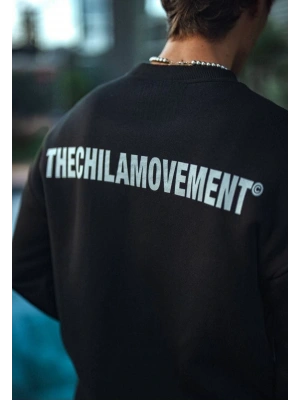 Kışlık Bisiklet Yaka Oversize Baskılı SweatShirt - Siyah