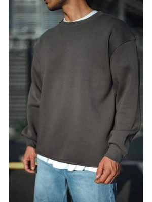 Kışlık Bisiklet Yaka Üç İplik Basic SweatShirt - Antrasit