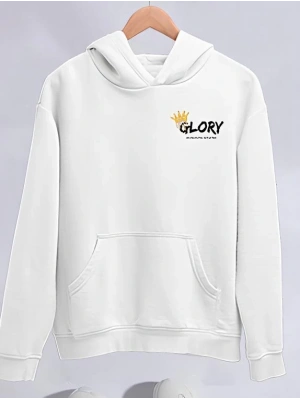 Kışlık Üç İplik Kapüşonlu SweatShirt - Beyaz