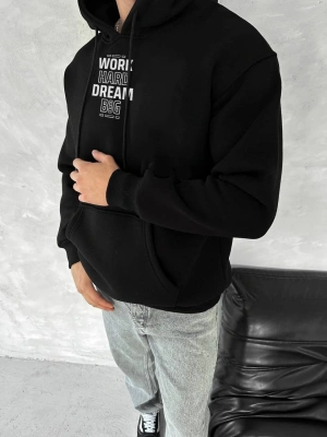 Kışlık Üç İplik Kapüşonlu SweatShirt - Siyah