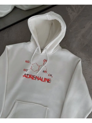 Kışlık Uzun Kol Kapüşonlu SweatShirt - Beyaz