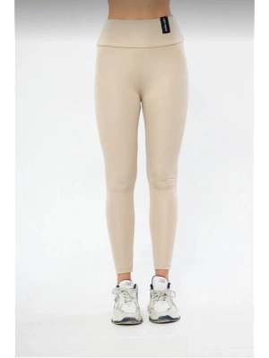 Kışlık Yüksek Bel Toparlayicı ve Sıkılaştırıcı Likralı Şardonlu Tayt - Bej