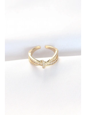 Kıvrım Model Gold Renk Zirkon Taşlı Ayarlanabilir Yüzük