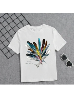 Kız Çocuk Baskılı T-Shirt - Beyaz