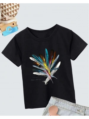 Kız Çocuk Baskılı T-Shirt- Siyah