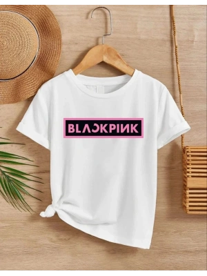 Kız Çocuk Bisiklet Yaka Baskılı T-Shirt - Beyaz