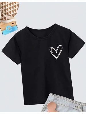 Kız Çocuk Bisiklet Yaka Baskılı T-Shirt - Siyah