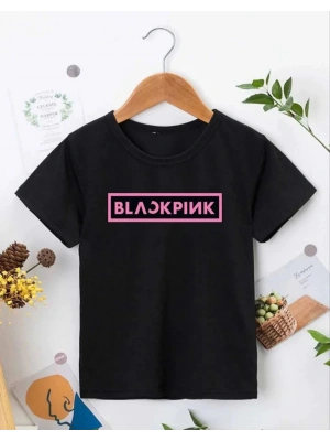 Kız Çocuk Bisiklet Yaka Baskılı T-Shirt - Siyah