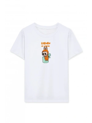 Kız Labubu Çocuk Baskılı T-Shirt - Beyaz