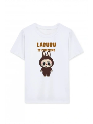 Kız Labubu Çocuk Baskılı T-Shirt - Beyaz