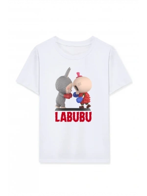 Kız Labubu Çocuk Baskılı T-Shirt - Beyaz
