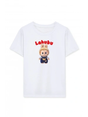 Kız Labubu Çocuk Baskılı T-Shirt - Beyaz
