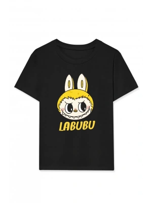Kız Labubu Çocuk Baskılı T-Shirt - Siyah