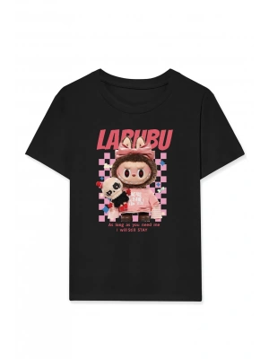 Kız Labubu Çocuk Baskılı T-Shirt - Siyah