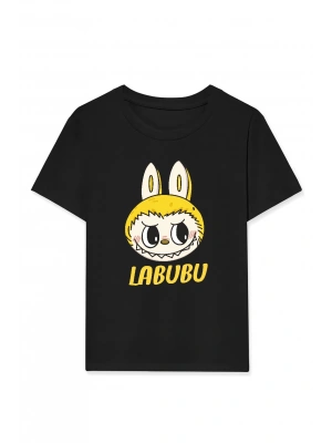 Kız Labubu Çocuk Baskılı T-Shirt - Siyah