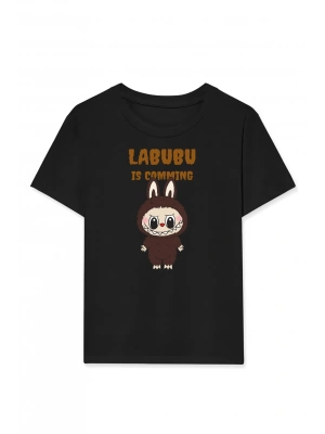 Kız Labubu Çocuk Baskılı T-Shirt - Siyah