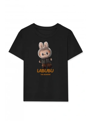 Kız Labubu Çocuk Baskılı T-Shirt - Siyah