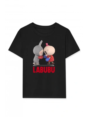 Kız Labubu Çocuk Baskılı T-Shirt - Siyah