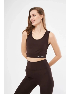 Kolsuz Sporcu Baskılı Crop - Kahve