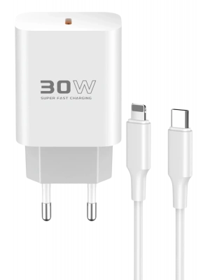 Konfulon C87C 30W Type-C Çıkışlı Ekstra DL50 1M Type-C to Lightning Kablolu PD Şarj Cihazı - Beyaz