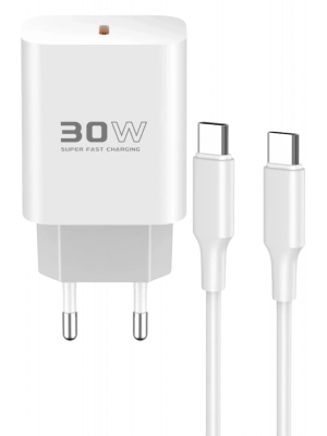 Konfulon C87C 30W Type-C Çıkışlı Ekstra DL51 1M Type-C to Type-C Kablolu PD Şarj Cihazı - Beyaz