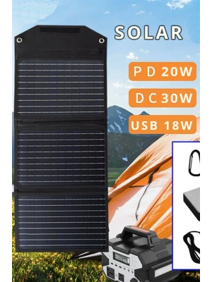 Konfulon SH-03 30W Hızlı Şarj Taşınabilir Güneş Enerji Paneli Şarj İstasyonu - Siyah