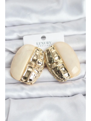 Krem Renk Pirinç Vintage Kadın Küpe