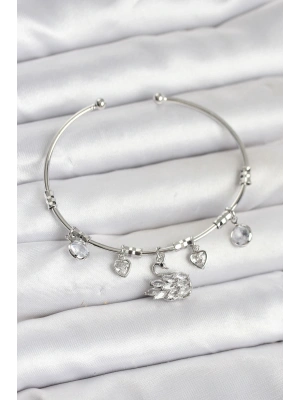 Kuğu Charmlı Gümüş Renk Kadın Bileklik