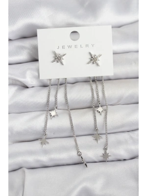 Kutup Yıldızı Model Gümüş Renk Pirinç Sallantılı Kadın Küpe