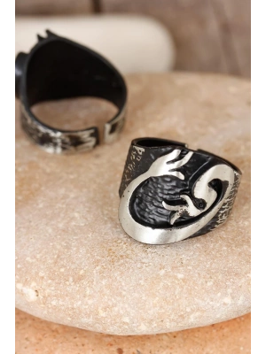 Lale Figürlü Füme Gri Renk Ayarlamalı Erkek Yüzük