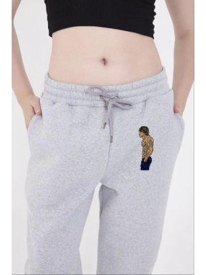 Lastikli Üç İplik Baskılı Eşofman Pantolon - Gri