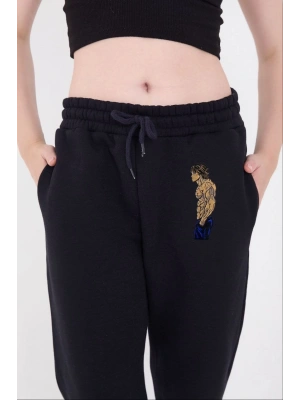 Lastikli Üç İplik Baskılı Eşofman Pantolon - Lacivert