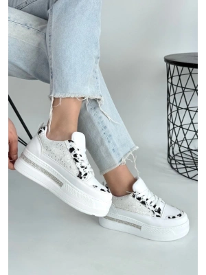 Lawin Beyaz Cilt Beyaz Simli Bağcıklı Spor Ayakkabı