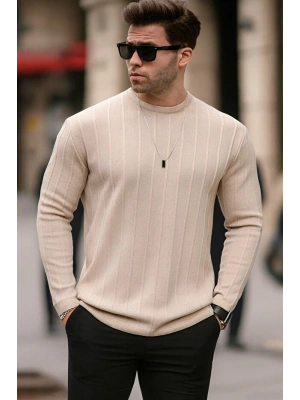 erkek geniş kalıp premium kalite kışlık tarz bisiklet yaka oversize triko kazak