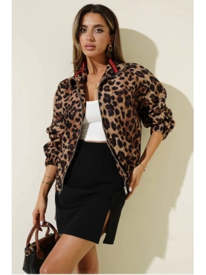 Leopar desenli astarlı ceket siyah t1192