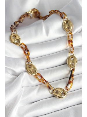 Leopar Desenli Mika Gold Renk Zincir Kadın Kolye