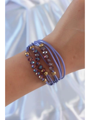 Lila Renk Zirkon Taşlı İpli Çoklu Bileklik