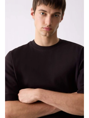 Loose Fit Bisiklet Yaka Kısa Kollu Ağır Kumaş Basic Düz Tişört